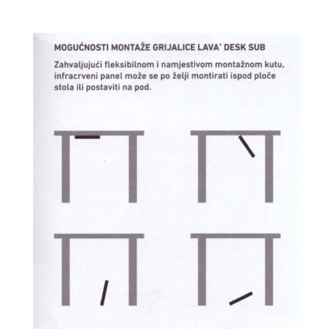 mogućnosti montaže grijalice LAVA DESK SUB 2