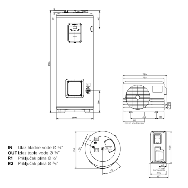 Dimenzije dizalice topline Ariston NUOS SPLIT INVERTER Wi-Fi FS 270